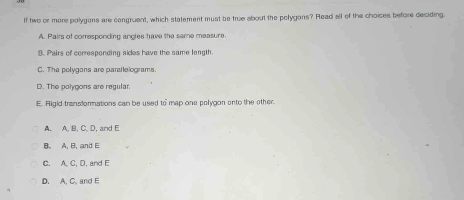 if two or more polygons are congruent, which statement must be true abo…
