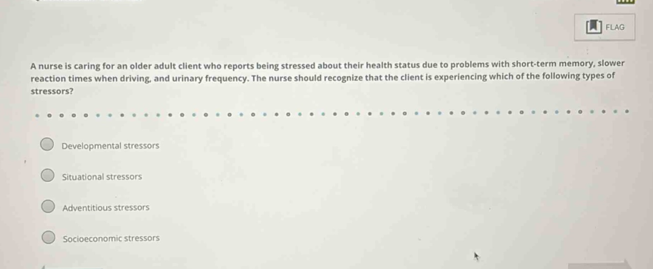 a nurse is caring for an older adult client who reports being stressed …