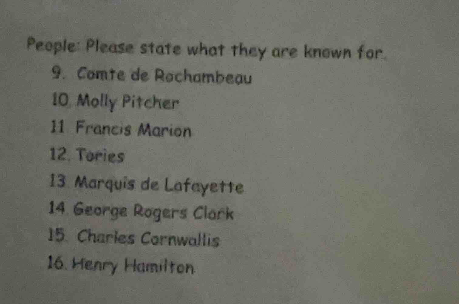 people: please state what they are known for. 9. comte de rochambeau 10…