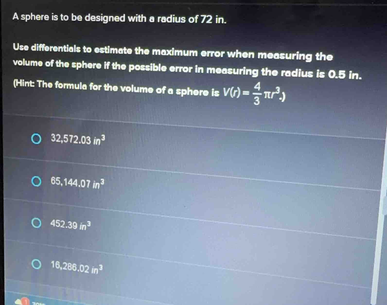 a sphere is to be designed with a radius of 72 in. use differentials to…