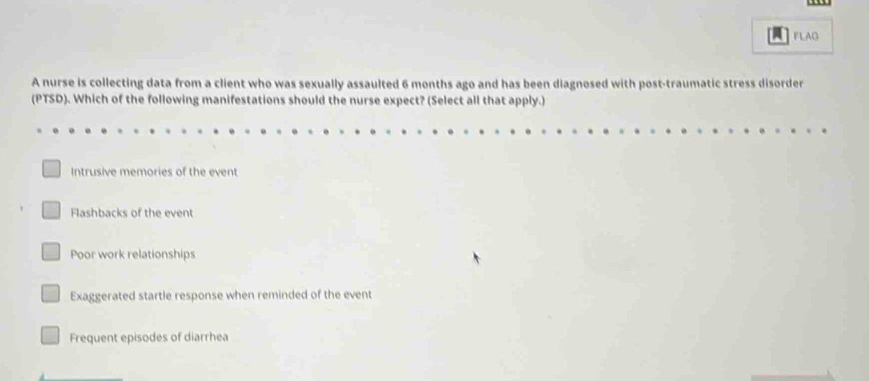 a nurse is collecting data from a client who was sexually assaulted 6 m…