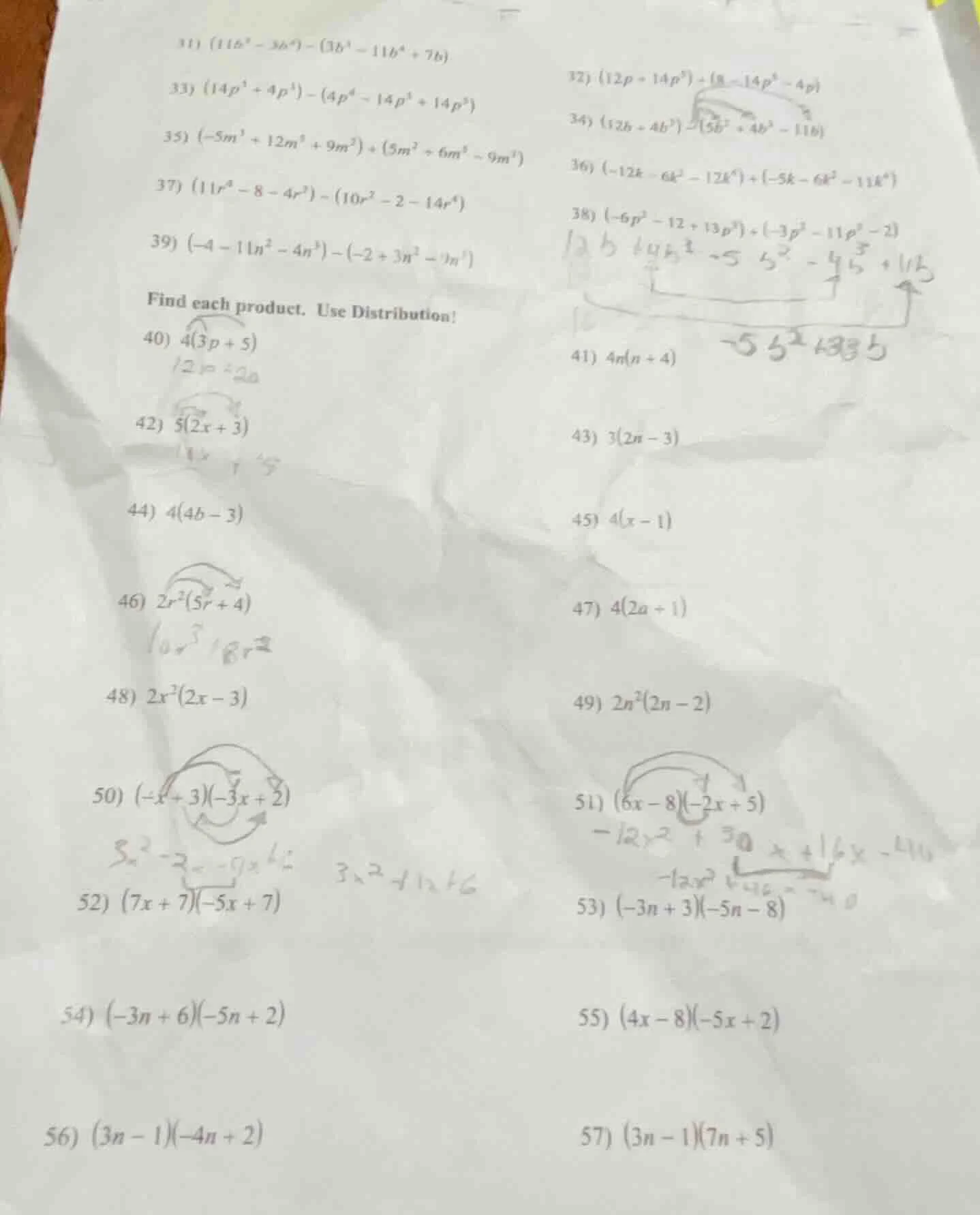 31) $(11b^4 - 3b^4) - (3b^4 - 11b^4 + 7b)$ 32) $(12p + 14p^5) + (8 - 14…