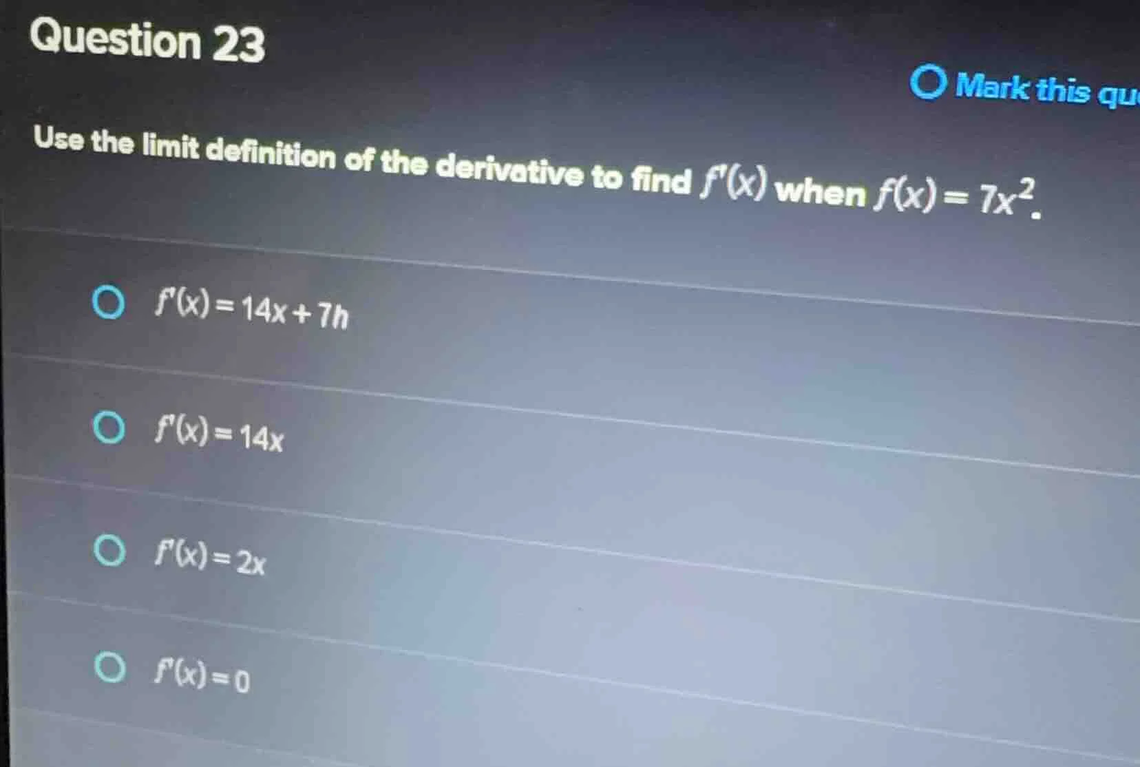 question 23 use the limit definition of the derivative to find $f(x)$ w…