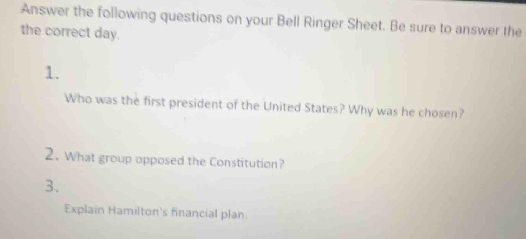 answer the following questions on your bell ringer sheet. be sure to an…