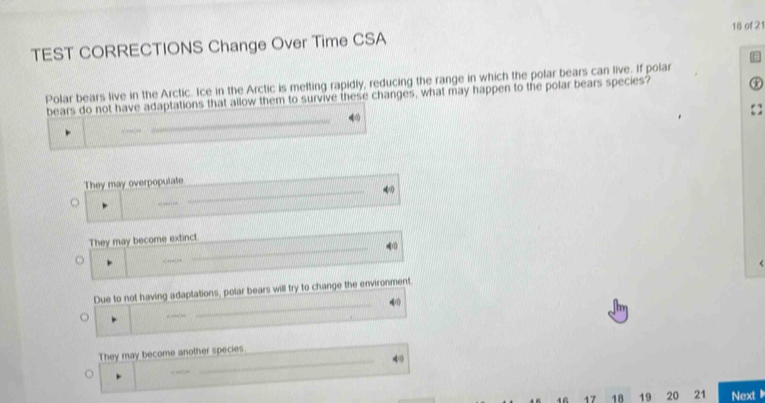 test corrections change over time csa polar bears live in the arctic. i…