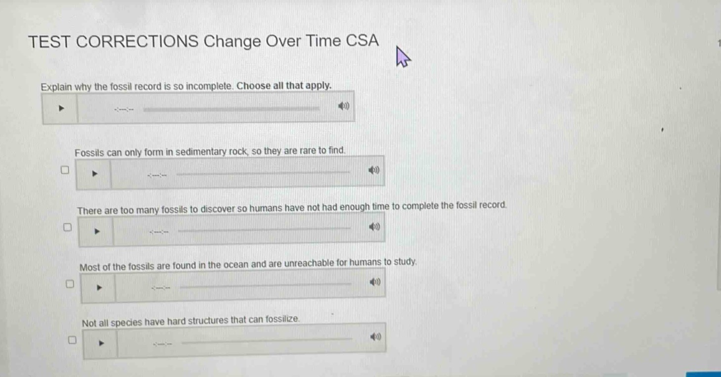 test corrections change over time csa explain why the fossil record is …