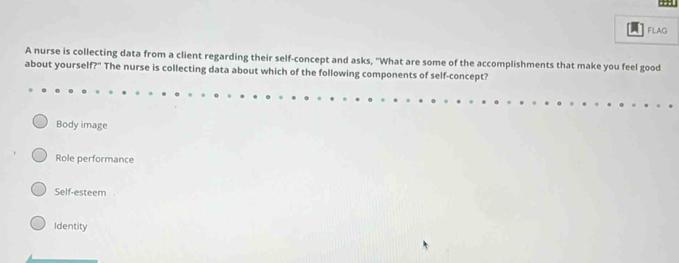 a nurse is collecting data from a client regarding their self - concept…