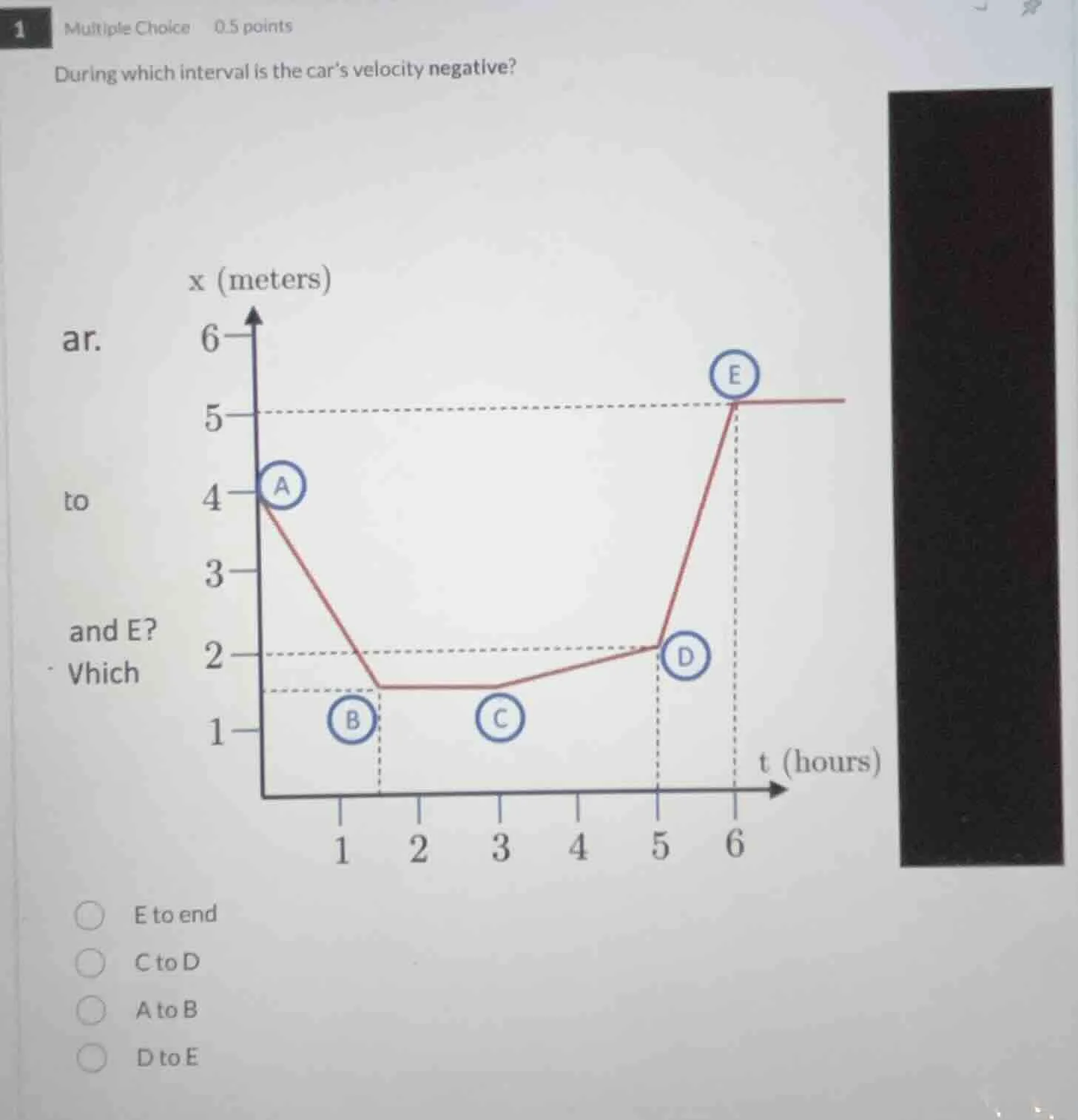 1 multiple choice 0.5 points during which interval is the car’s velocit…