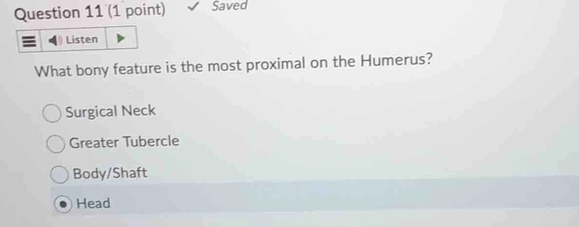 question 11 (1 point) ✔ saved listen what bony feature is the most prox…