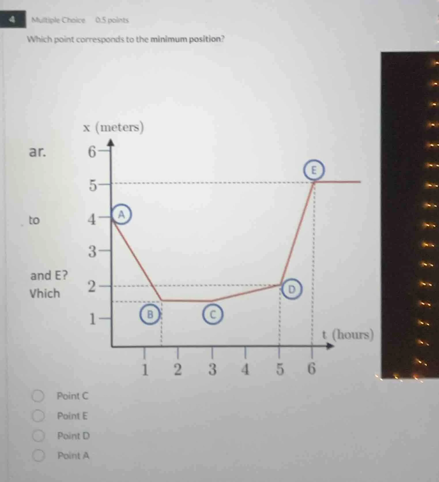 4 multiple choice 0.5 points which point corresponds to the minimum pos…