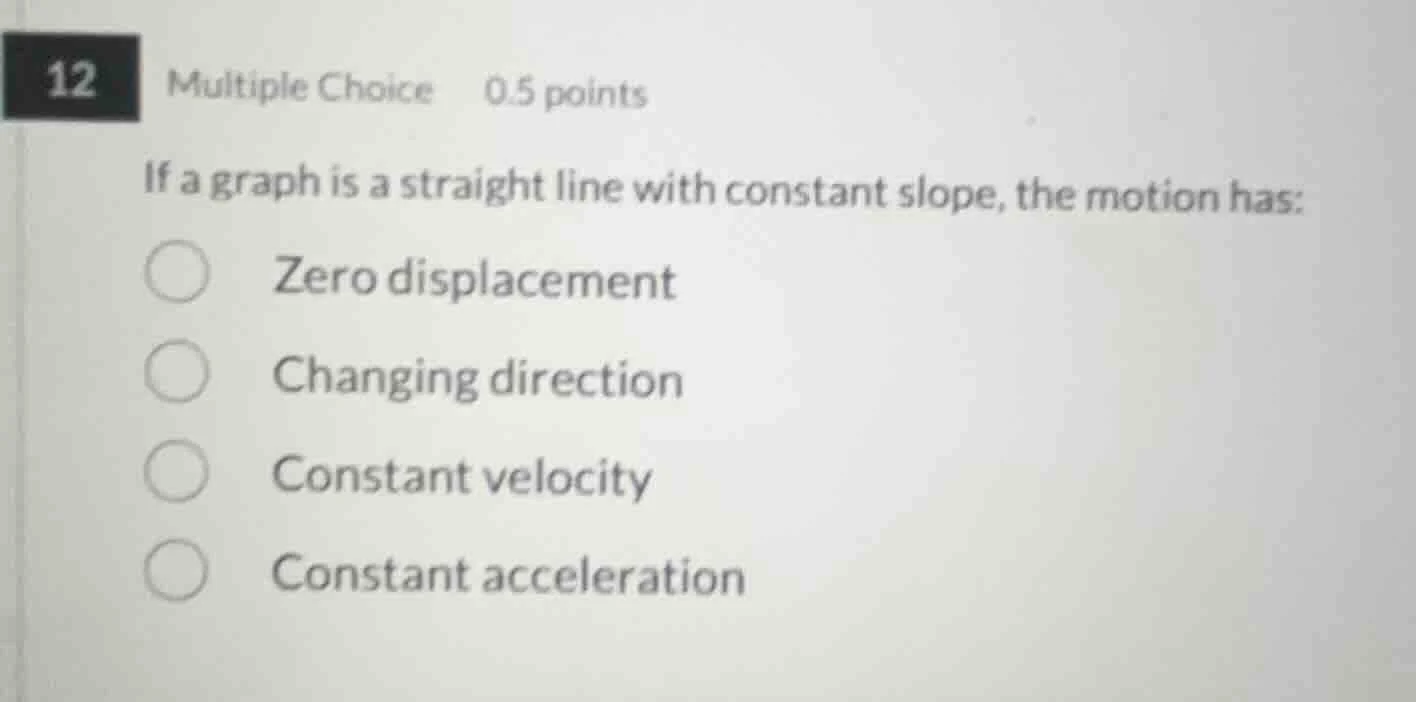 12 multiple choice 0.5 points if a graph is a straight line with consta…