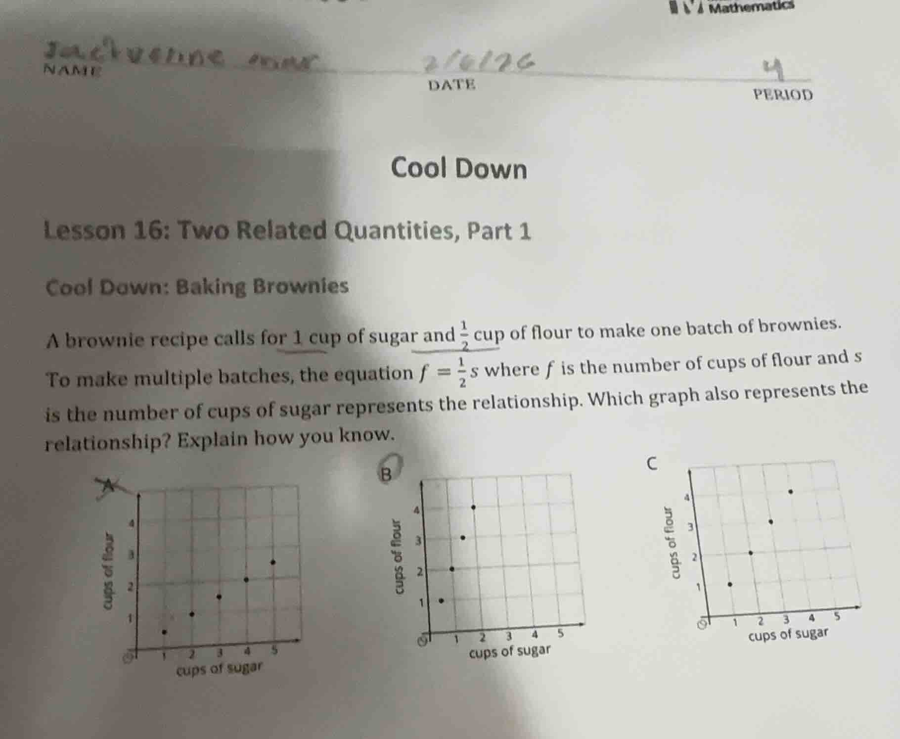 cool down lesson 16: two related quantities, part 1 cool down: baking b…