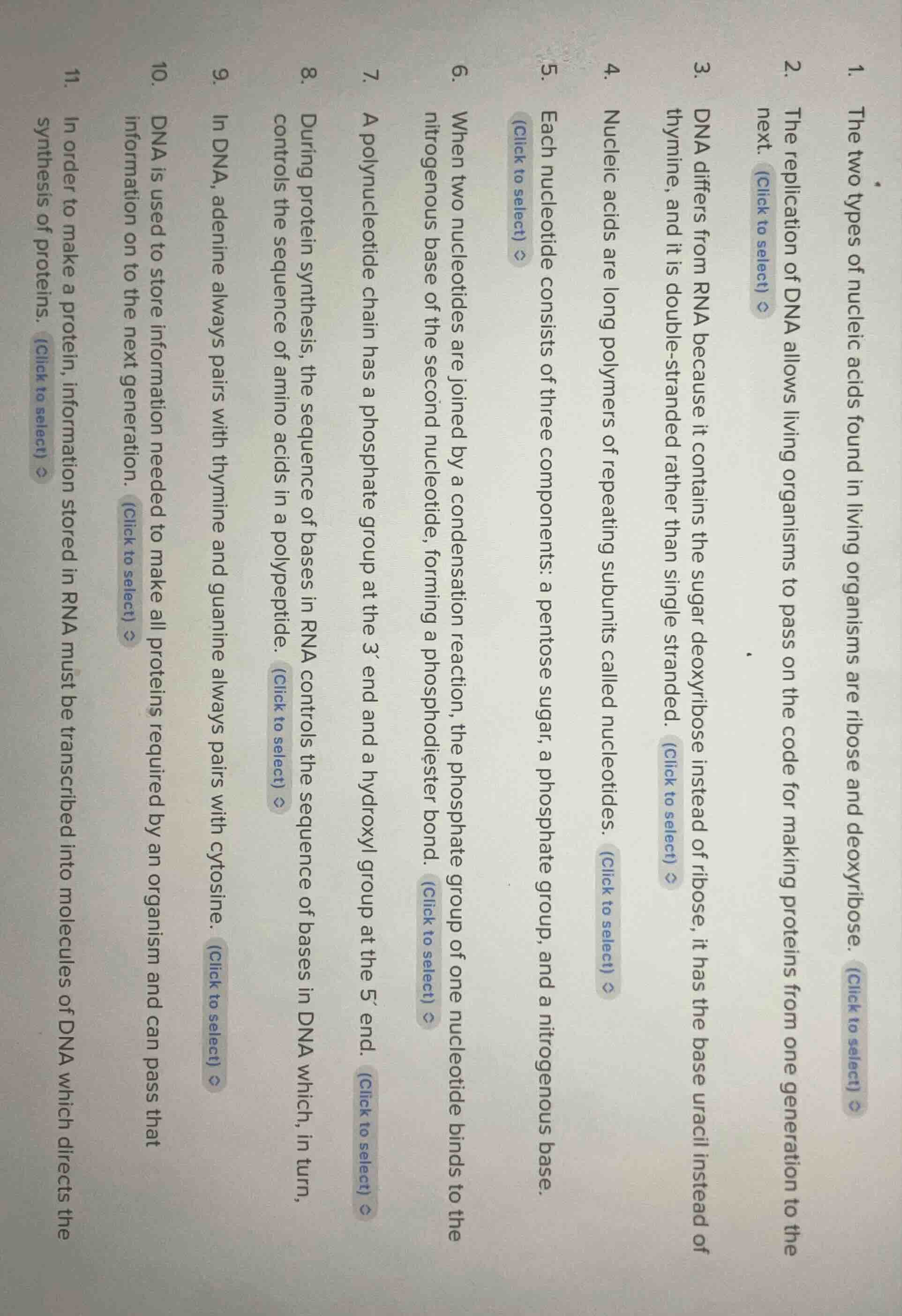 1. the two types of nucleic acids found in living organisms are ribose …