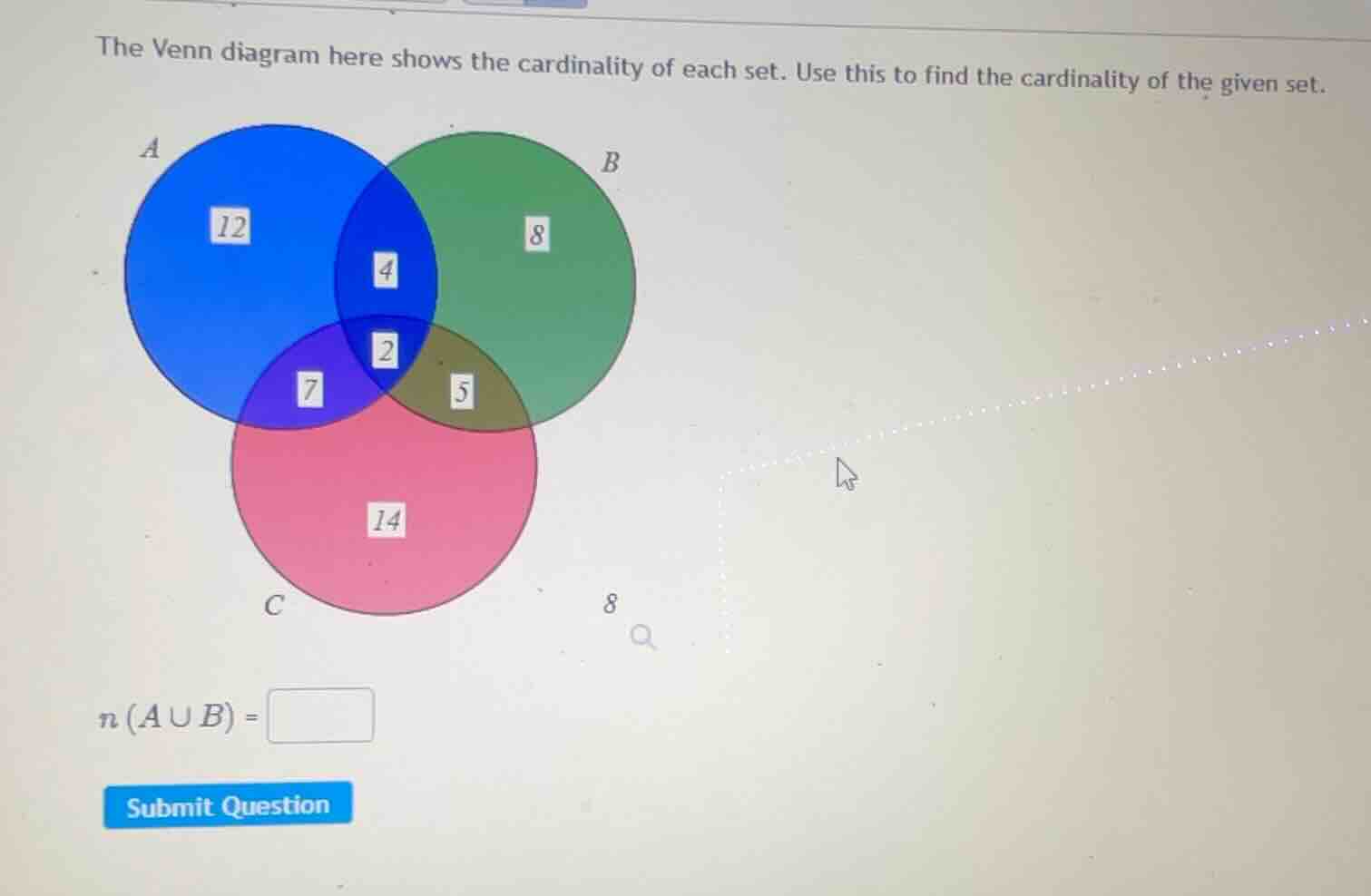 the venn diagram here shows the cardinality of each set. use this to fi…