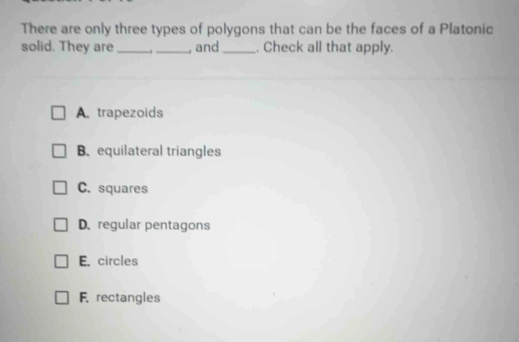 there are only three types of polygons that can be the faces of a plato…