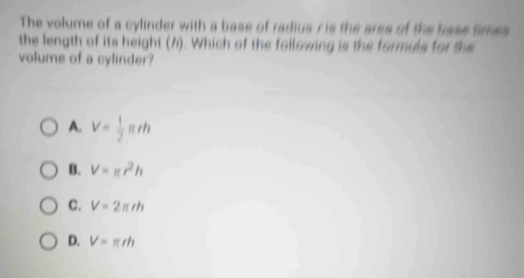 the volume of a cylinder with a base of radius r is the area of the bas…