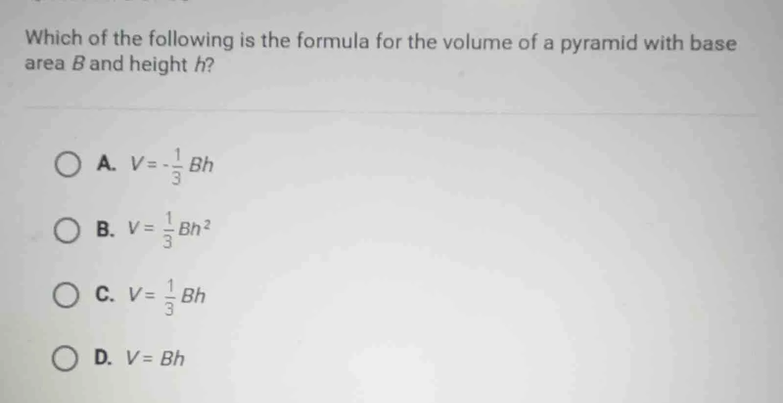 which of the following is the formula for the volume of a pyramid with …