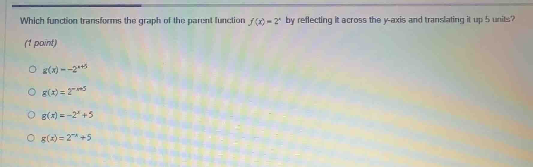 which function transforms the graph of the parent function $f(x)=2^x$ b…