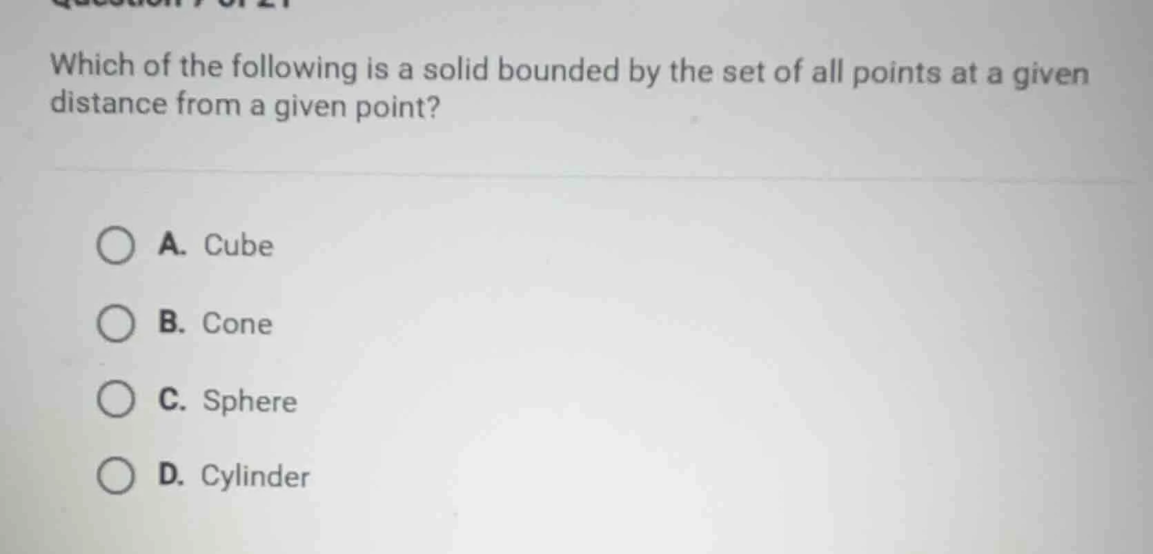 which of the following is a solid bounded by the set of all points at a…