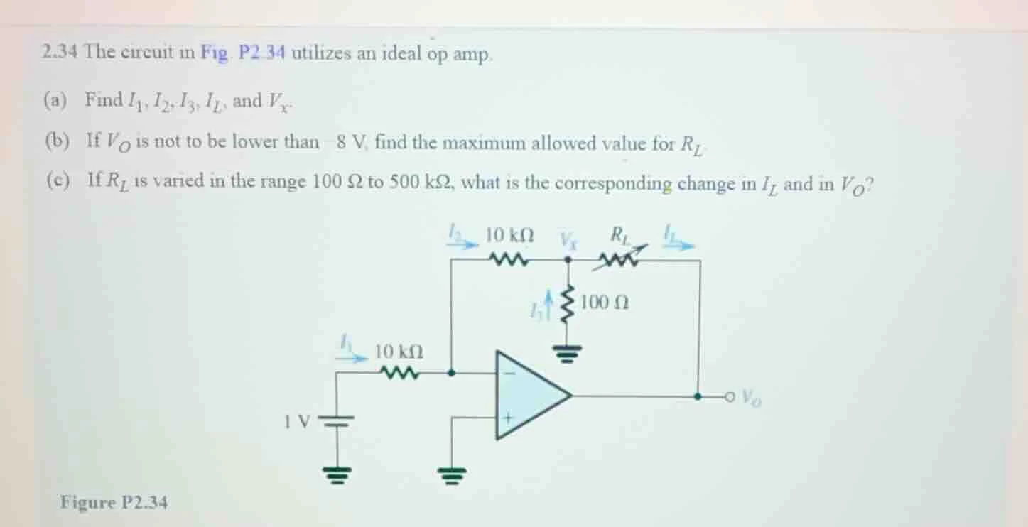 2.34 the circuit in fig. p2.34 utilizes an ideal op amp. (a) find ( i_1…