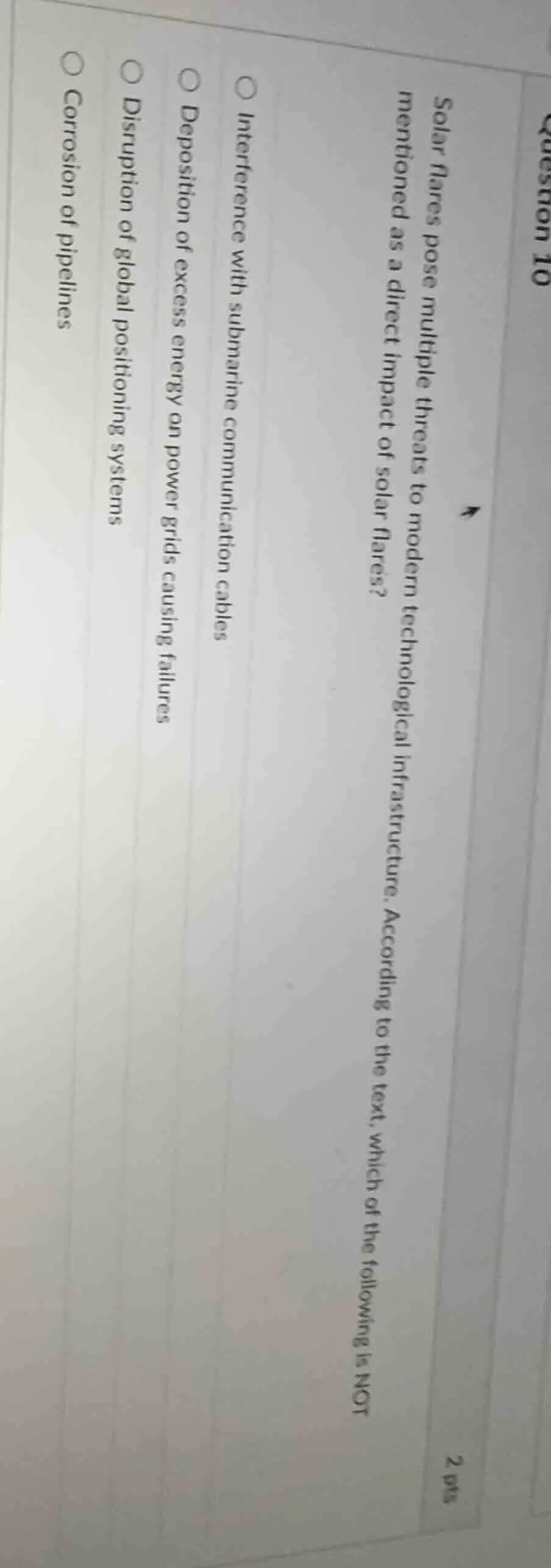 question 10 solar flares pose multiple threats to modern technological …