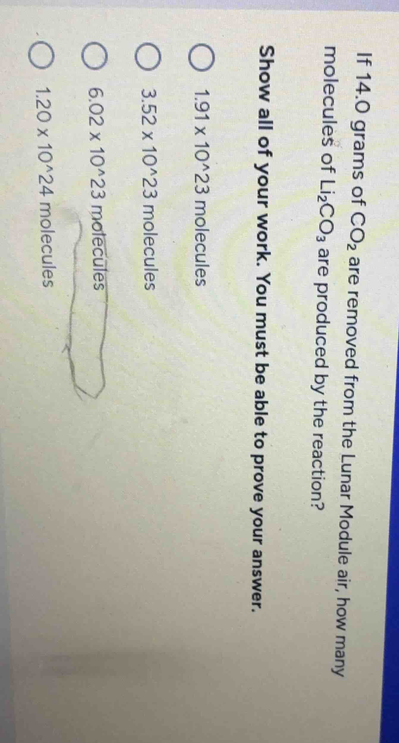 if 14.0 grams of co₂ are removed from the lunar module air, how many mo…