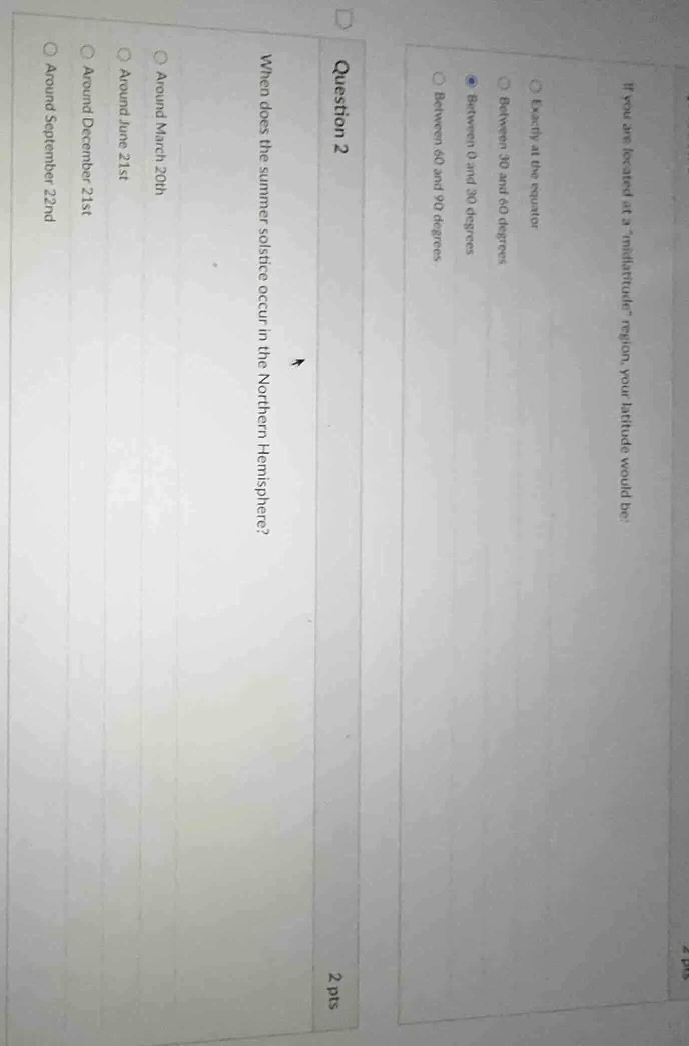 question 2 2 pts when does the summer solstice occur in the northern he…