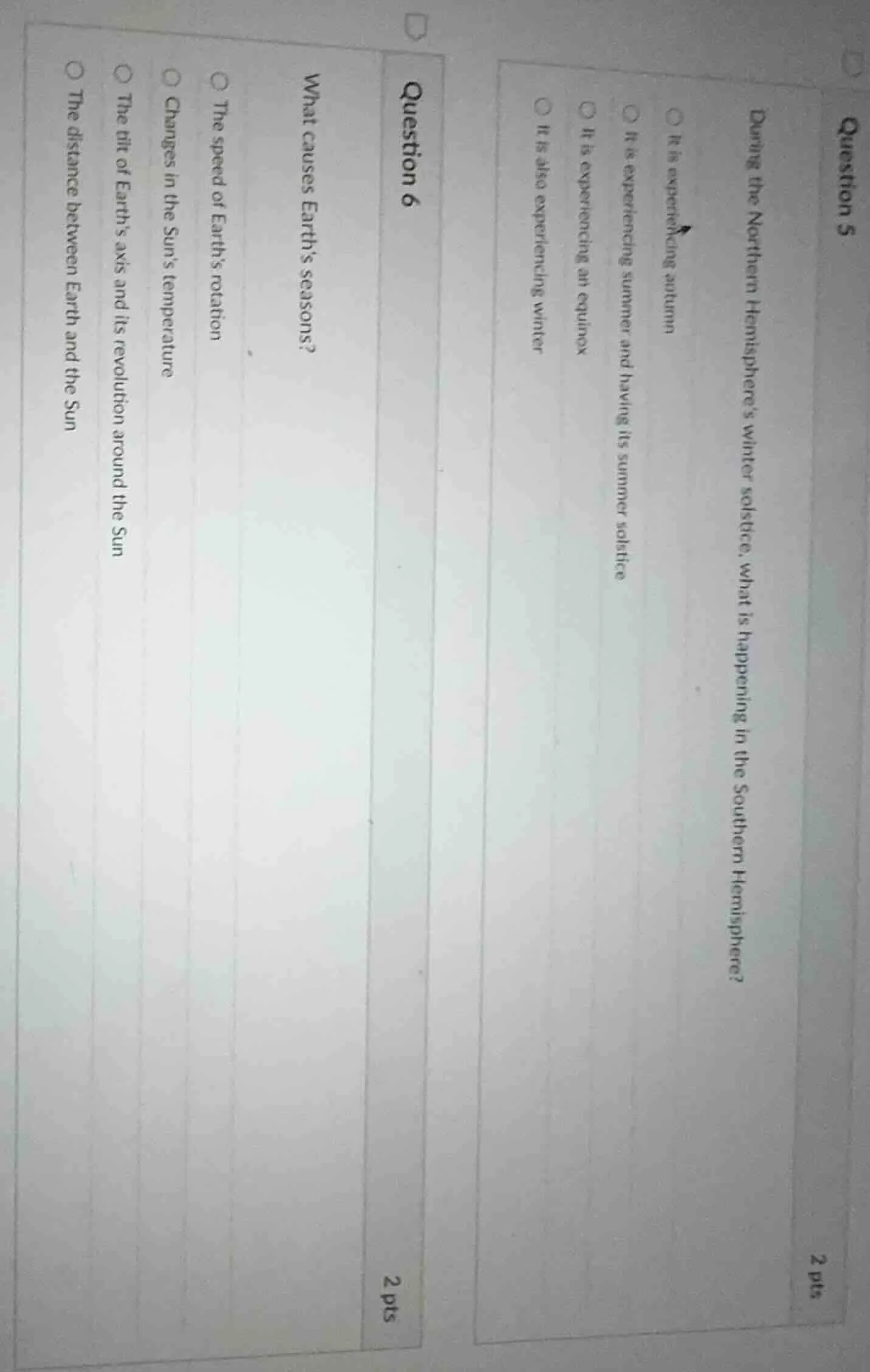 question 5 2 pts during the northern hemisphere’s winter solstice, what…