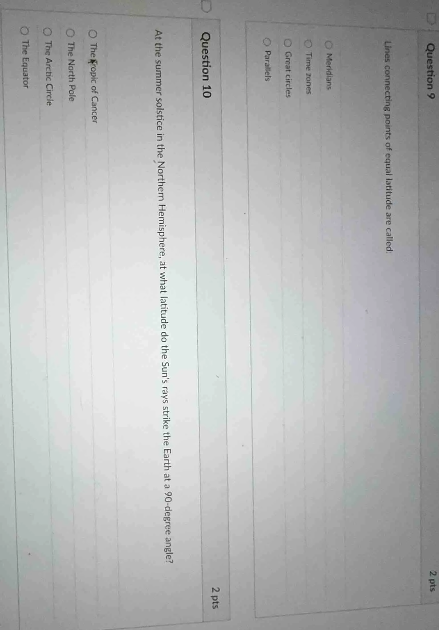 question 9 lines connecting points of equal latitude are called: ○ meri…
