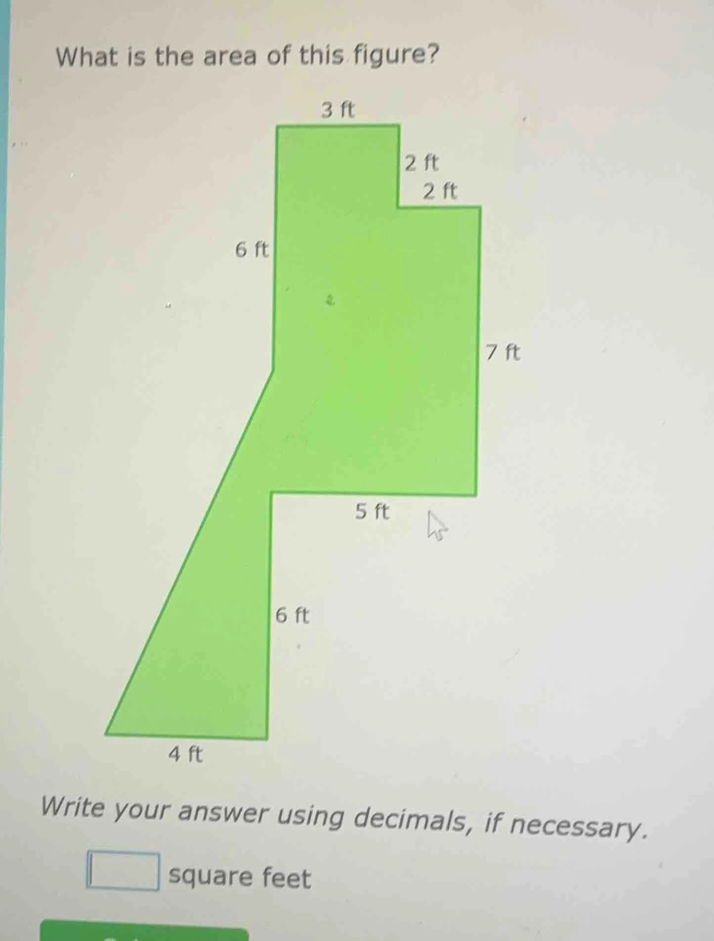what is the area of this figure? write your answer using decimals, if n…