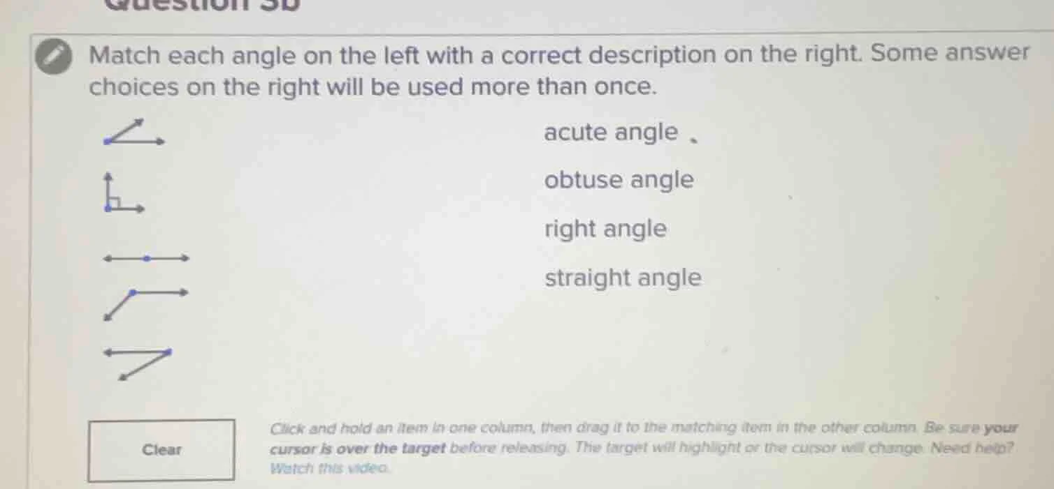 match each angle on the left with a correct description on the right. s…