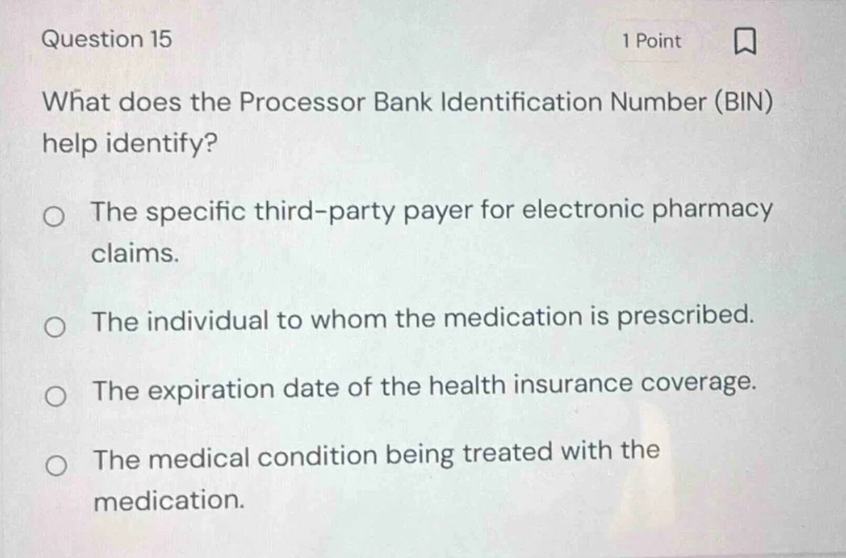 question 15 1 point what does the processor bank identification number …