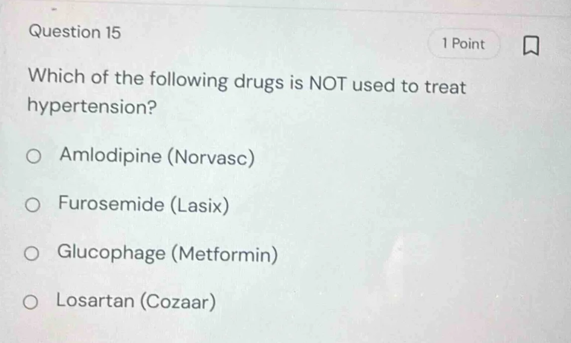 question 15 1 point which of the following drugs is not used to treat h…