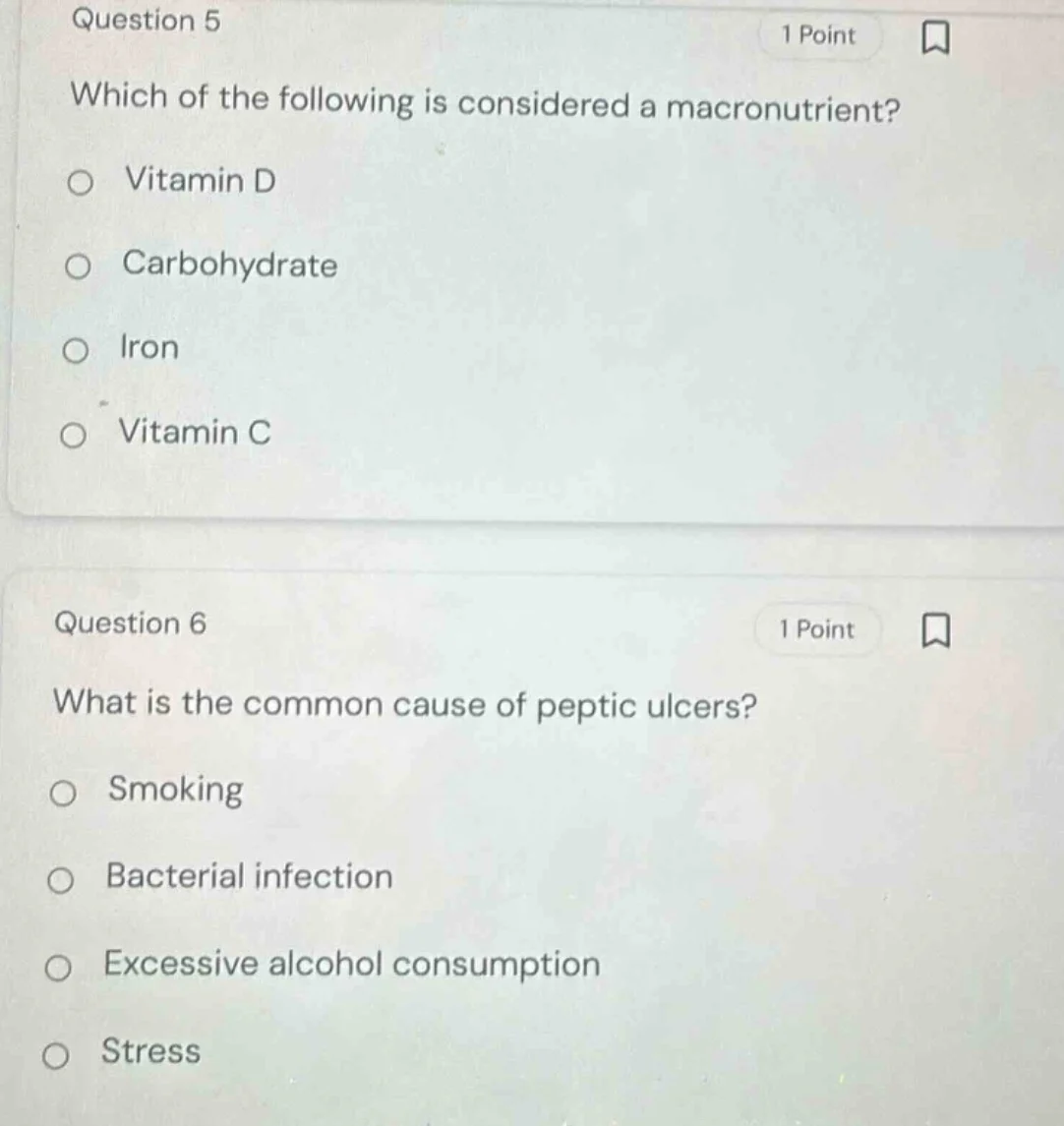 question 5 1 point which of the following is considered a macronutrient…