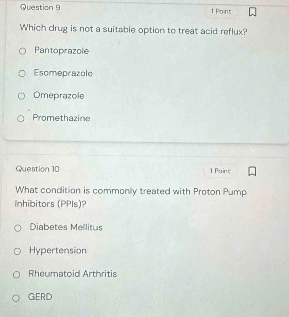 question 9 1 point which drug is not a suitable option to treat acid re…