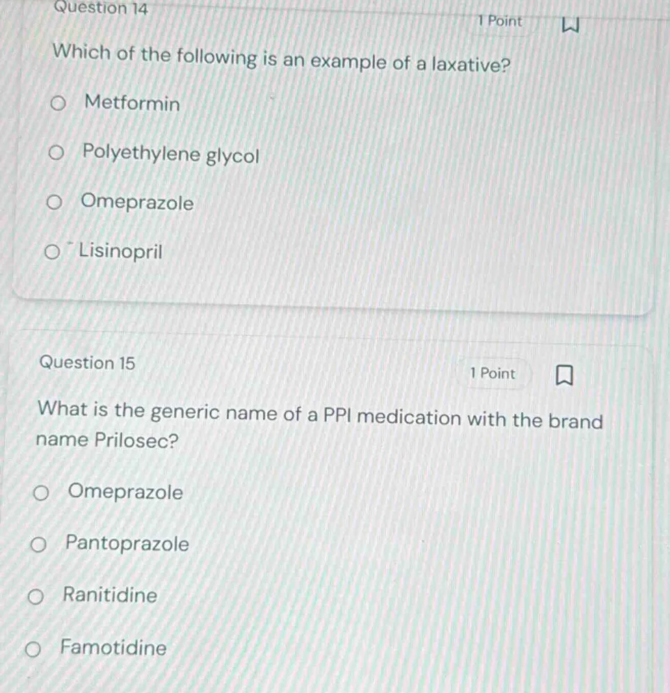 question 14 1 point which of the following is an example of a laxative?…