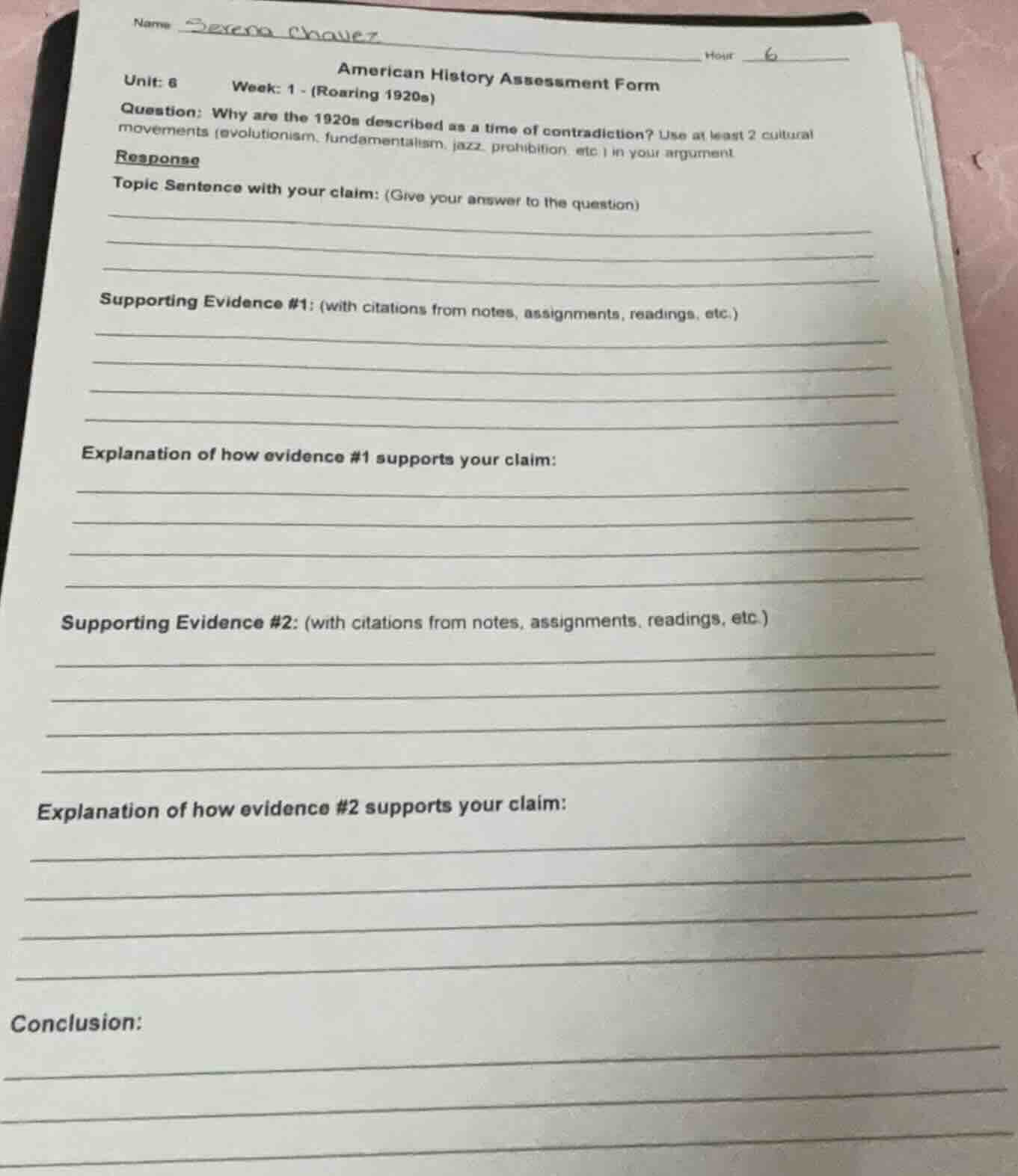 name american history assessment form unit: 6 week: 1 - (roaring 1920s)…