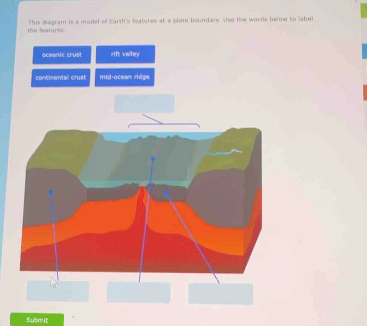 this diagram is a model of earths features at a plate boundary. use the…