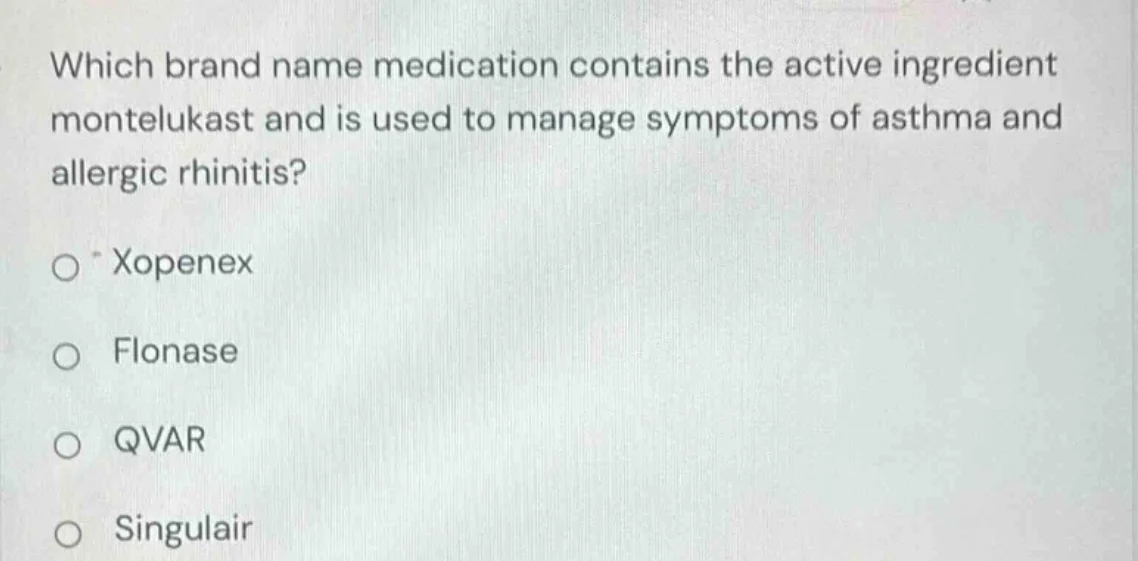 which brand name medication contains the active ingredient montelukast …