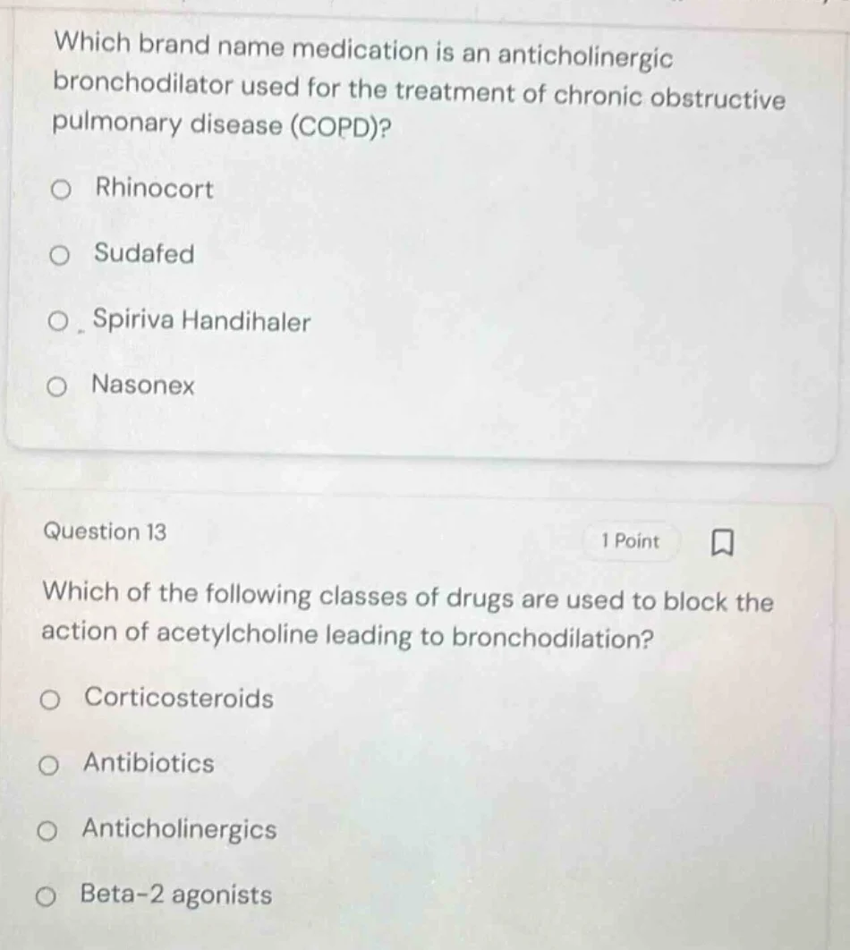 which brand name medication is an anticholinergic bronchodilator used f…