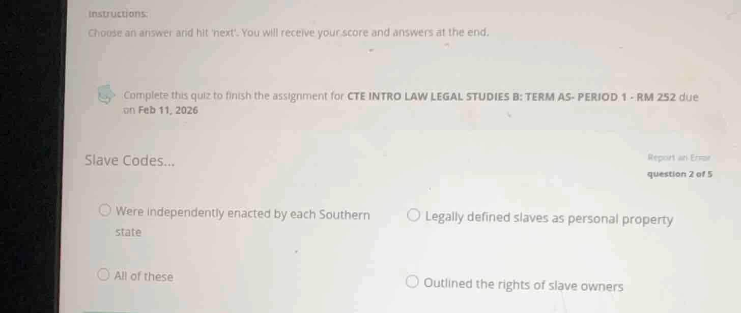 instructions: choose an answer and hit next. you will receive your scor…