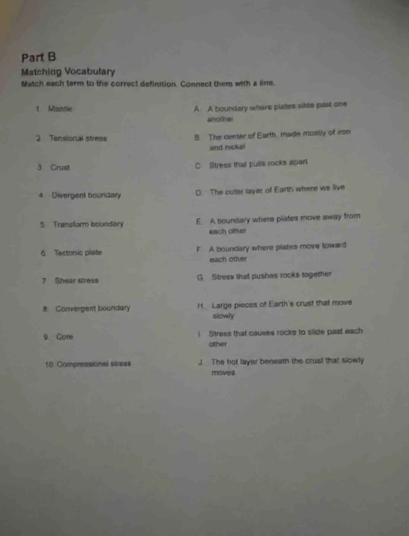 part b matching vocabulary match each term to the correct definition. c…