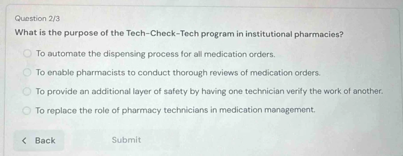question 2/3 what is the purpose of the tech-check-tech program in inst…