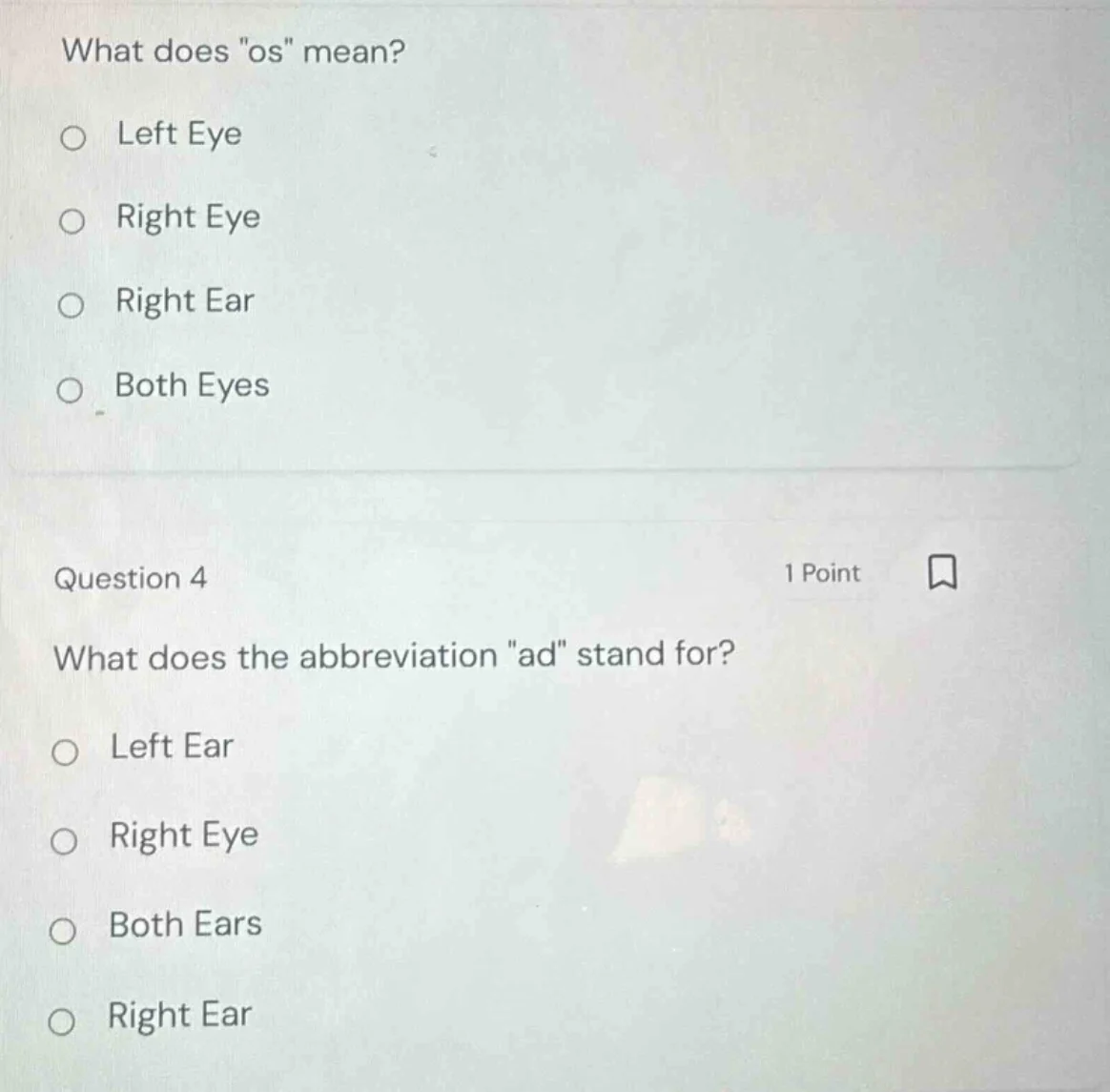 what does \os\ mean? ○ left eye ○ right eye ○ right ear ○ both eyes que…