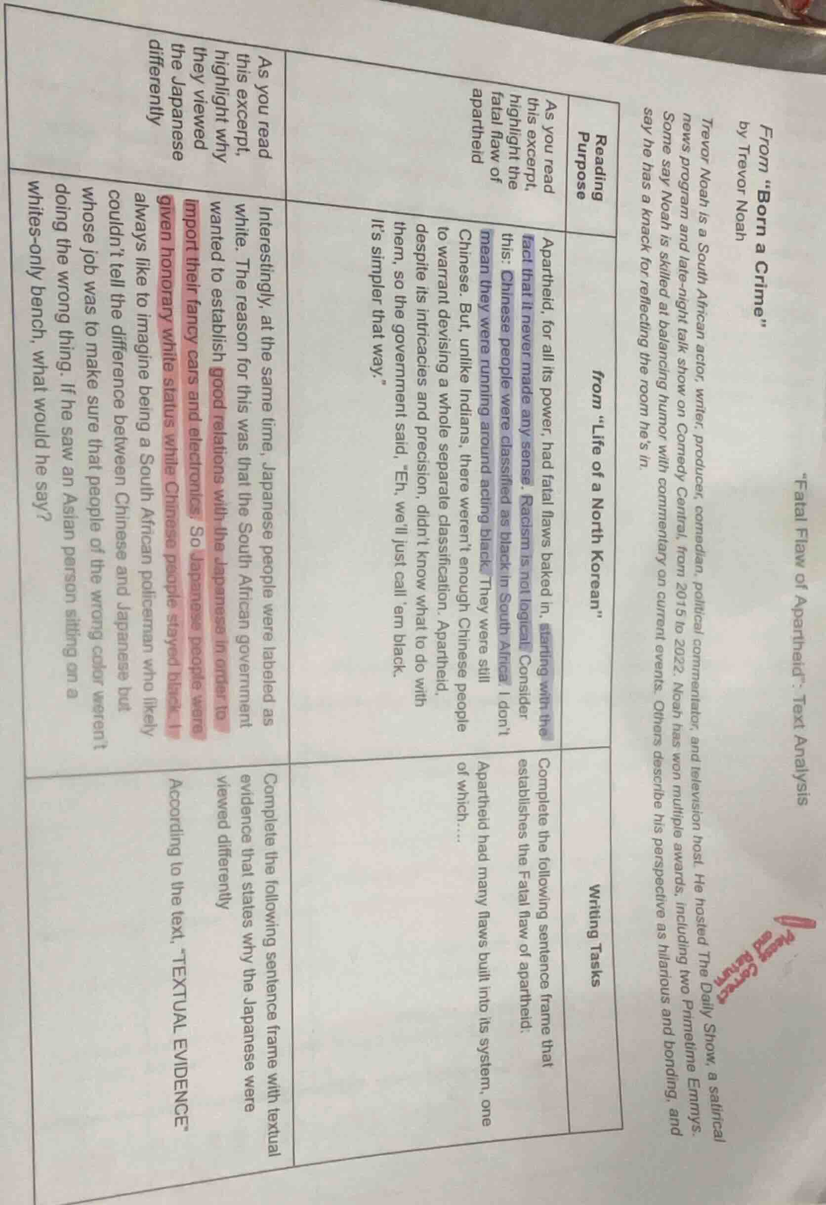 from “born a crime” by trevor noah “fatal flaw of apartheid”: text anal…