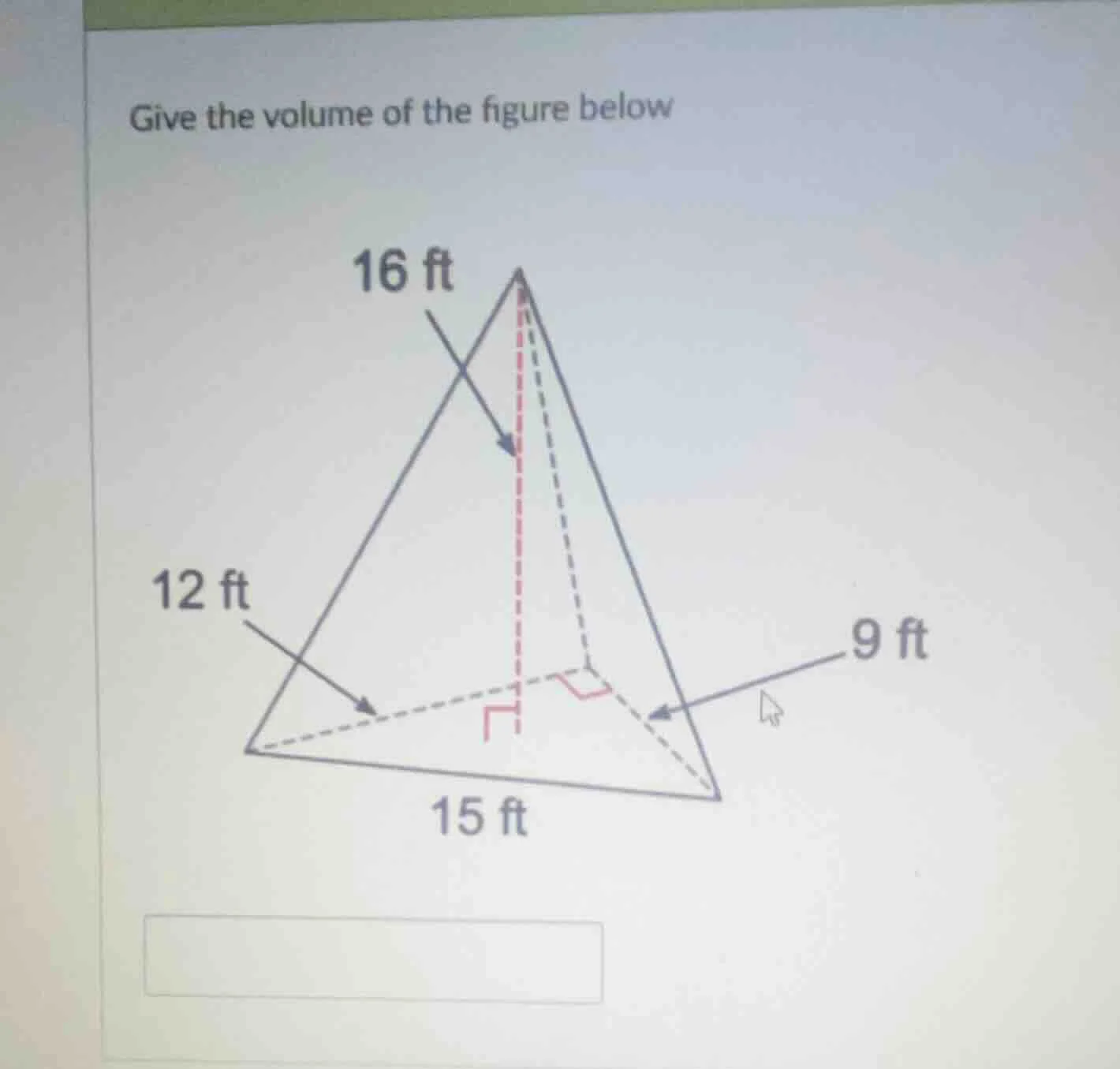 give the volume of the figure below