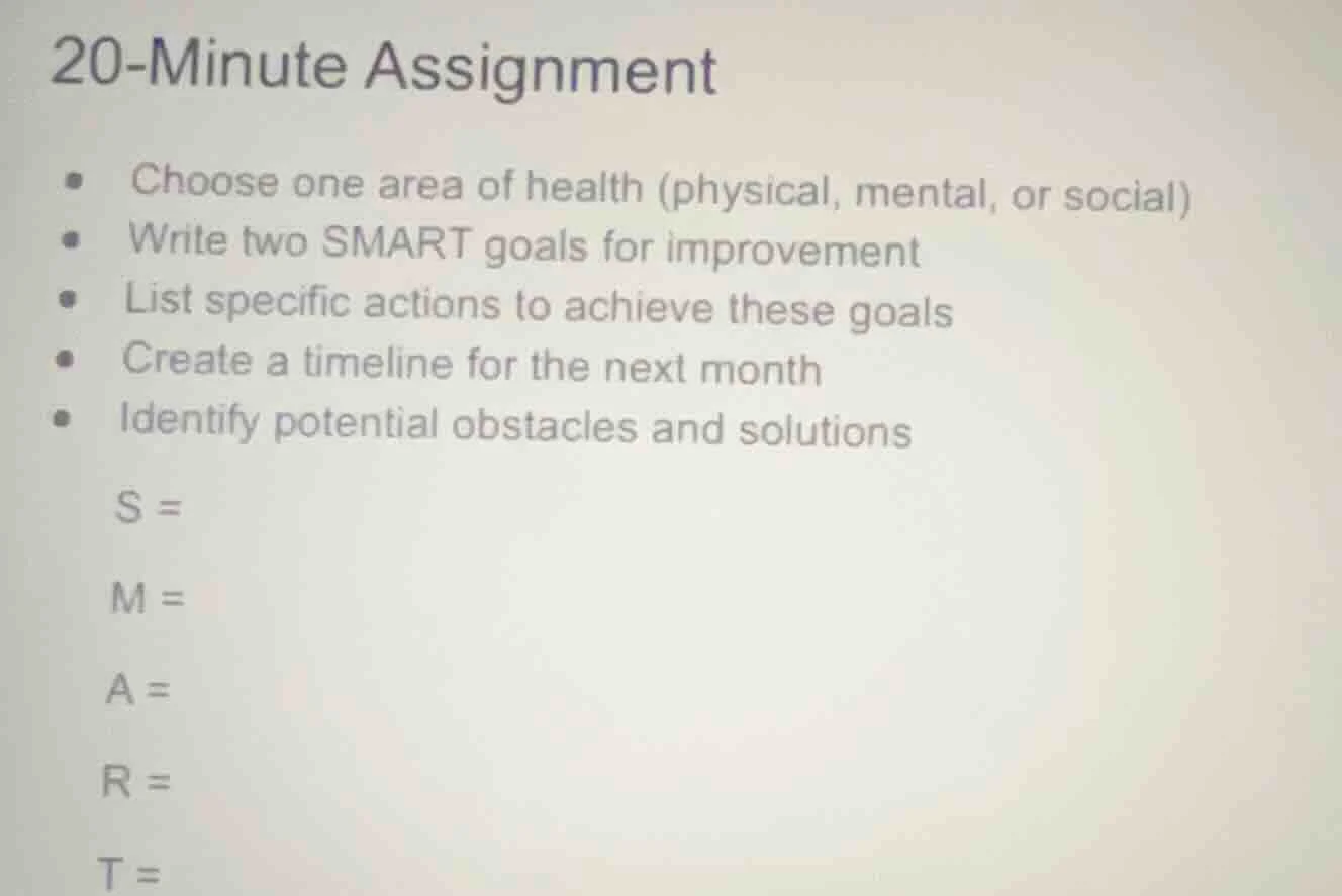 20-minute assignment - choose one area of health (physical, mental, or …