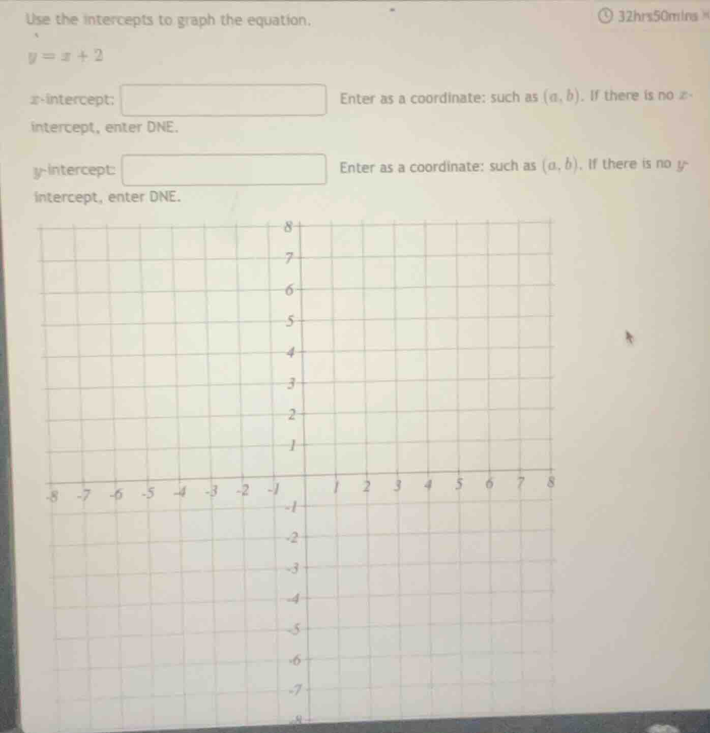 use the intercepts to graph the equation. y = x + 2 x-intercept: enter …