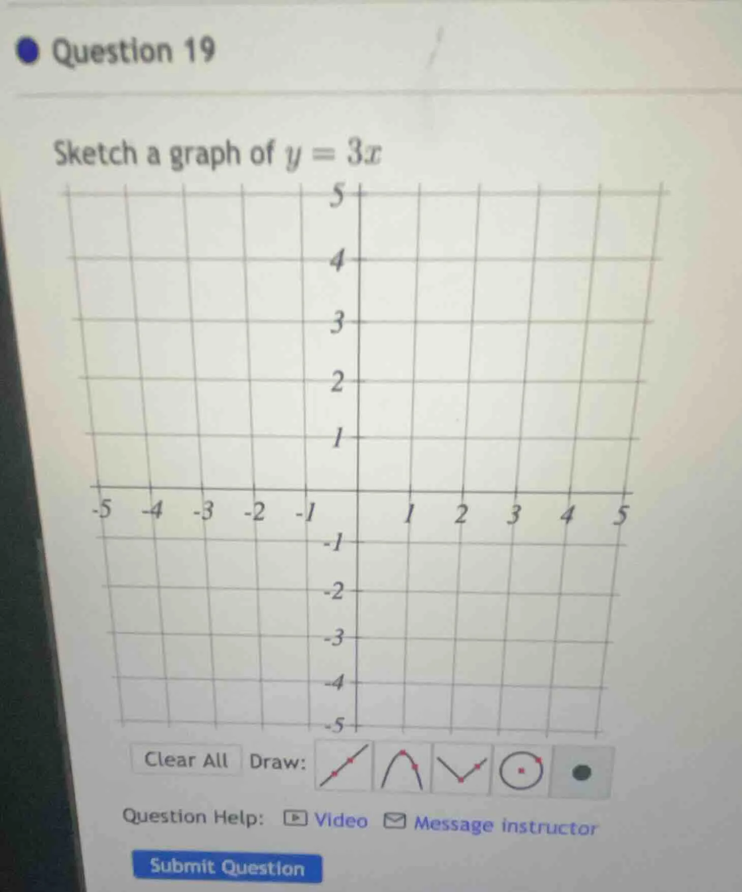 question 19 sketch a graph of $y = 3x$ question help: video message ins…