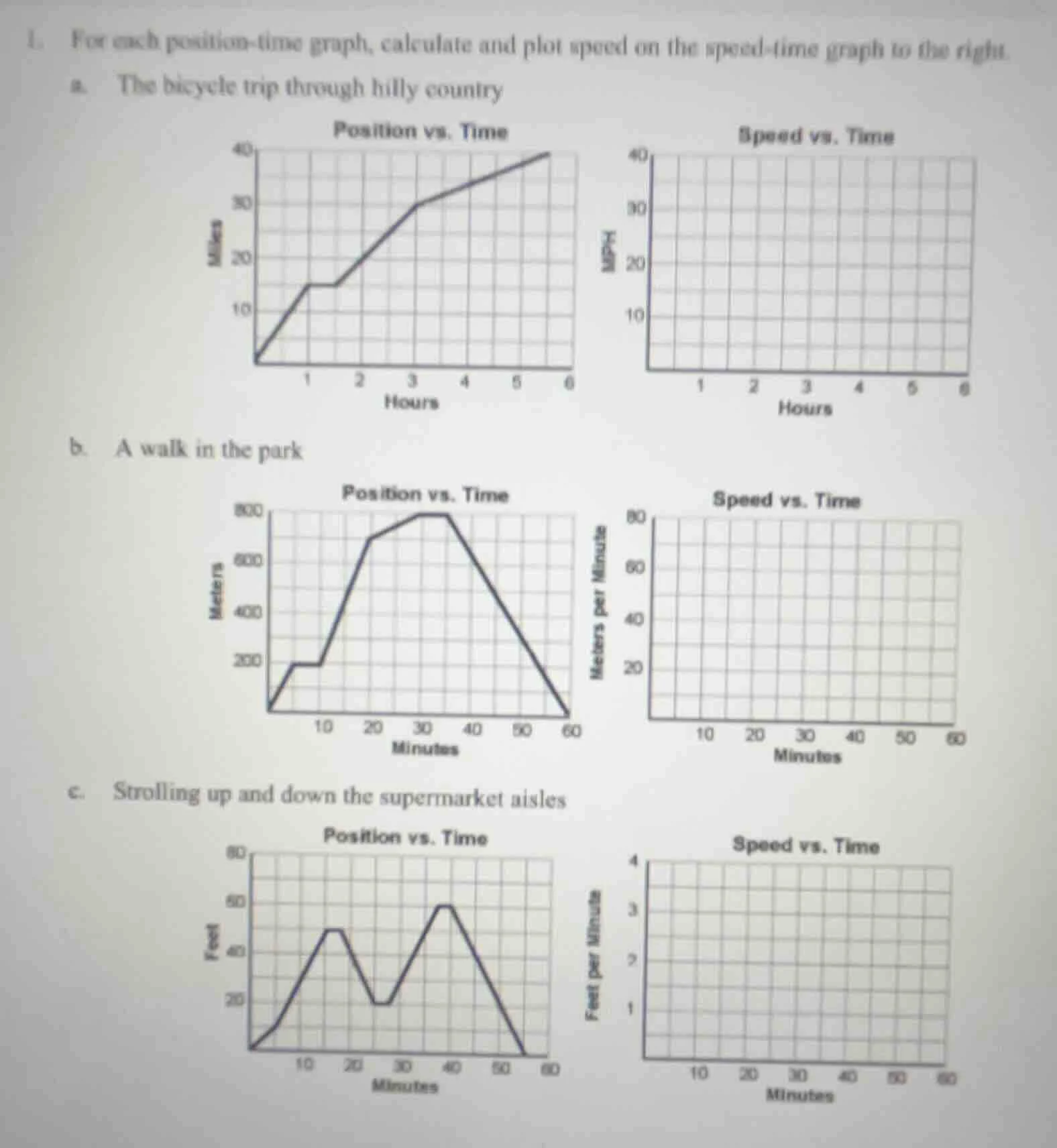 1. for each position-time graph, calculate and plot speed on the speed-…